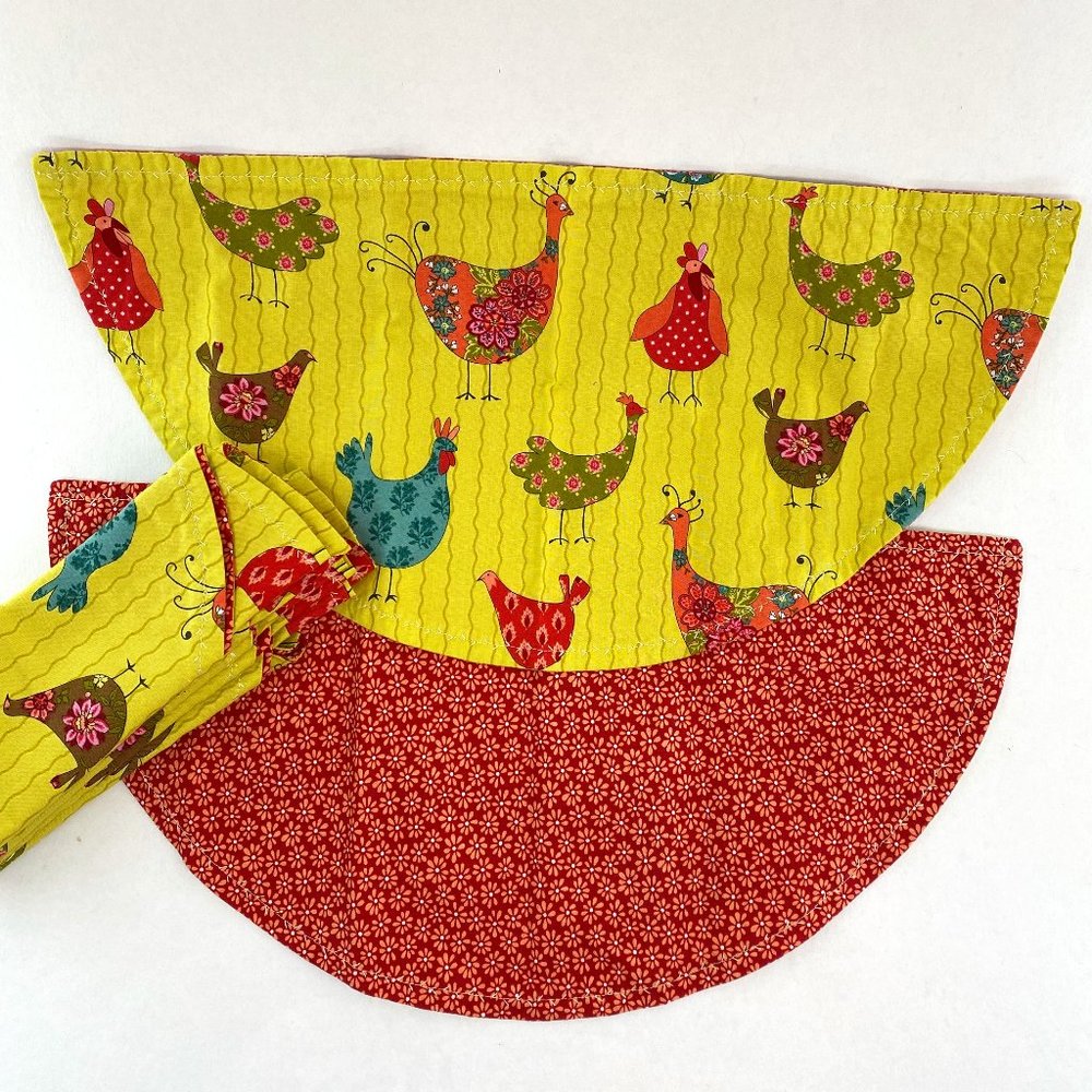 Set of 8 Half Circle Country Farm Chicken Cloth Napkins